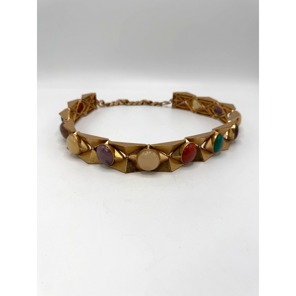 Zara Pyramid Cabochon Gold Tone Chain Statement Belt AS IS